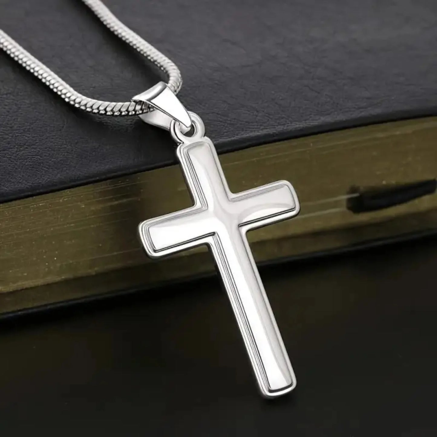 Classic Snake Bone Chain Cross Pendant Necklace | Father's Day Gift