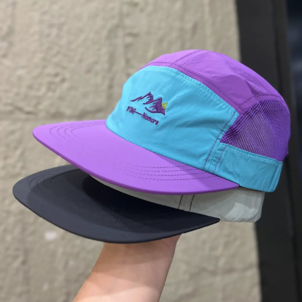 5 Panel Baseball Cap Nylon Mesh Embroidery Letter Color Block Hat for Men Women Outdoor Running Sport Cap
