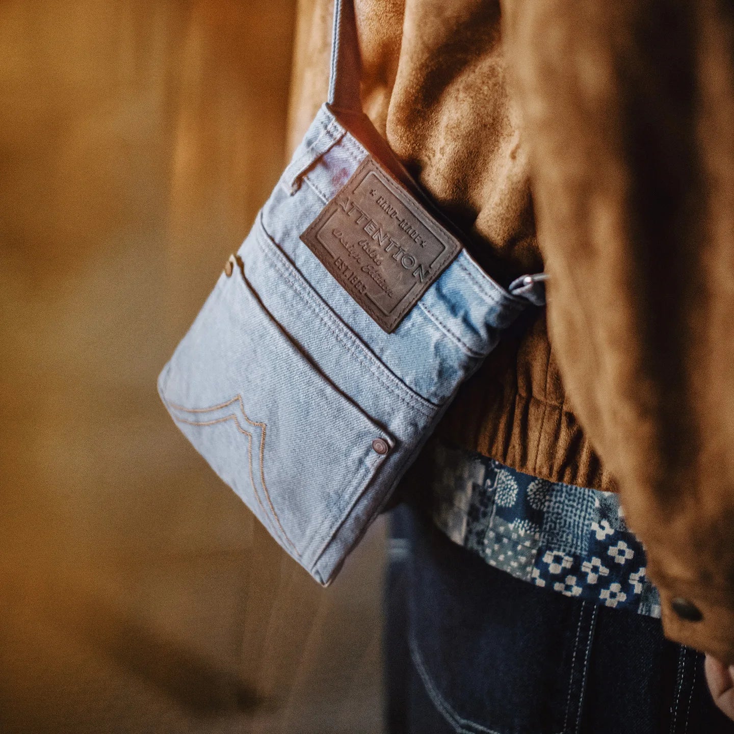 Vintage Washed Blue Denim Crossbody Bag | Unisex Canvas Tote