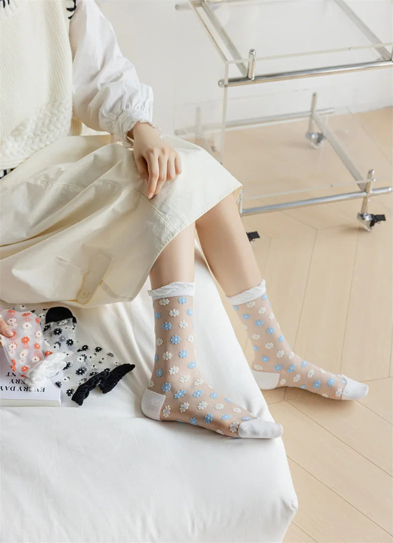 Floral Print Women's Socks | Thin Transparent Summer Socks