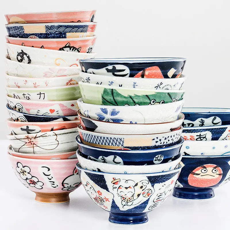 Cute Animal Ceramic Bowls | Adorable Lucky Cat Rice Bowl