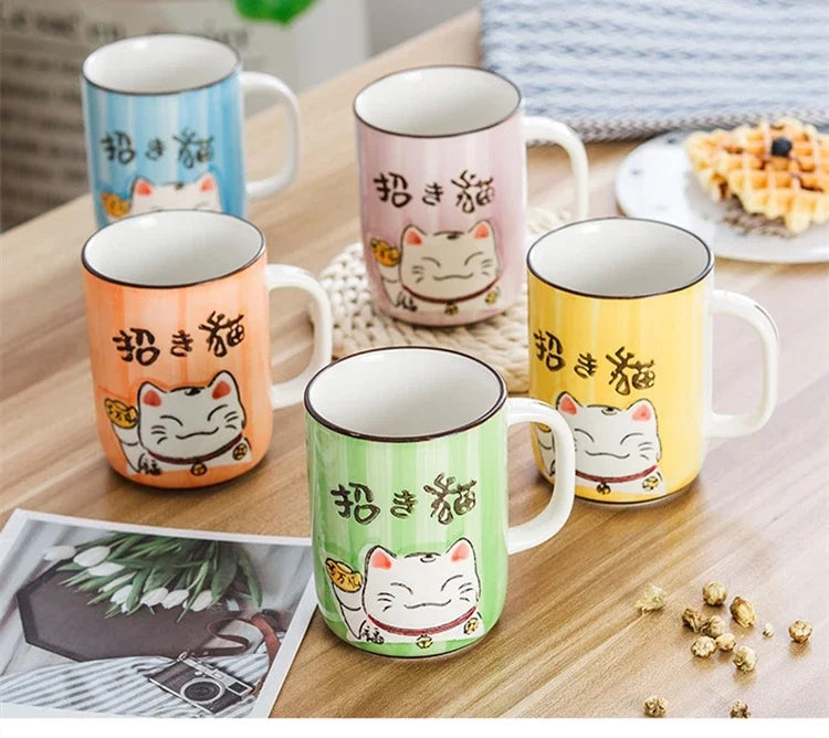 Taza de cerámica japonesa de gato de la suerte | Vajilla ecológica
