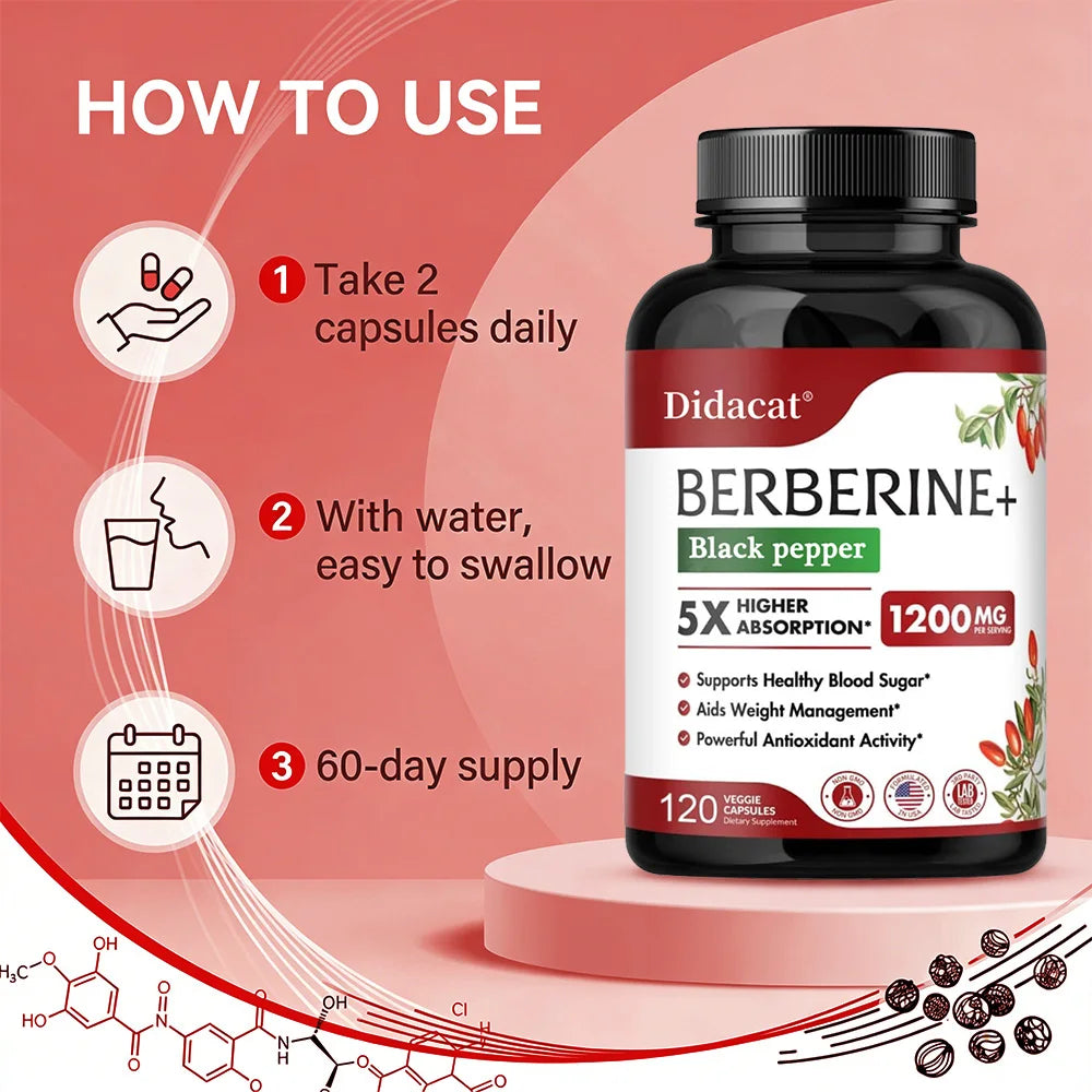 Ultra Pure Berberine Supplement 1200mg for Health Support