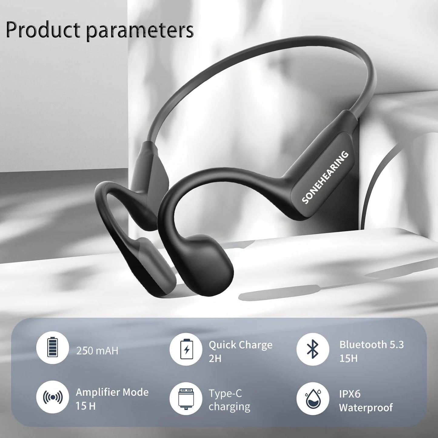 Bone Conduction Bluetooth Waterproof Headphones for Hearing Aid