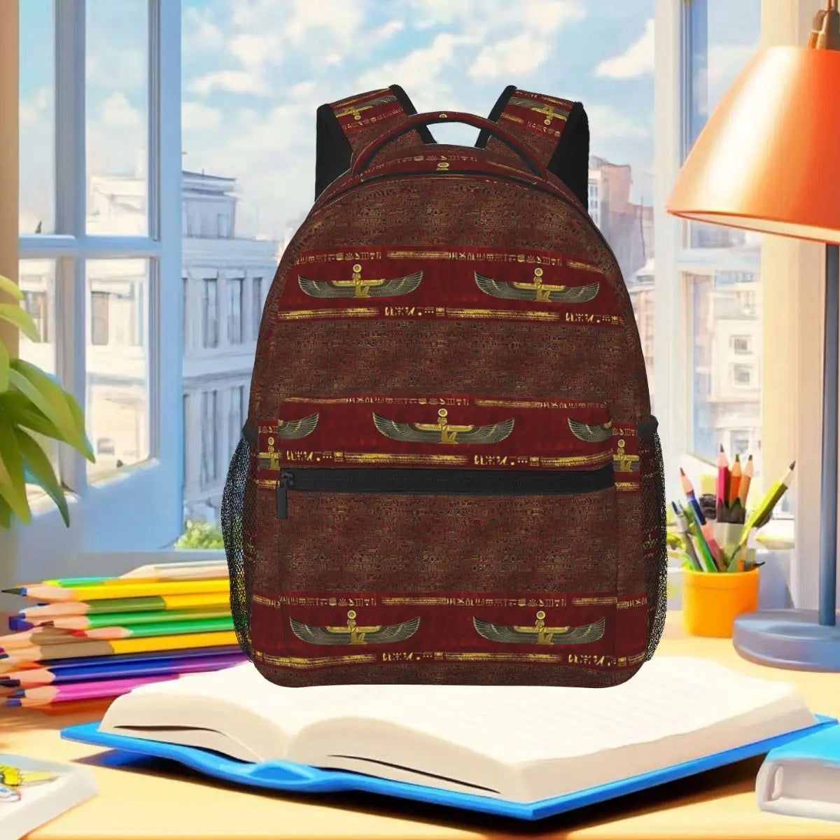 Golden Egyptian God Ornament Backpack | Stylish Fashion Daypack