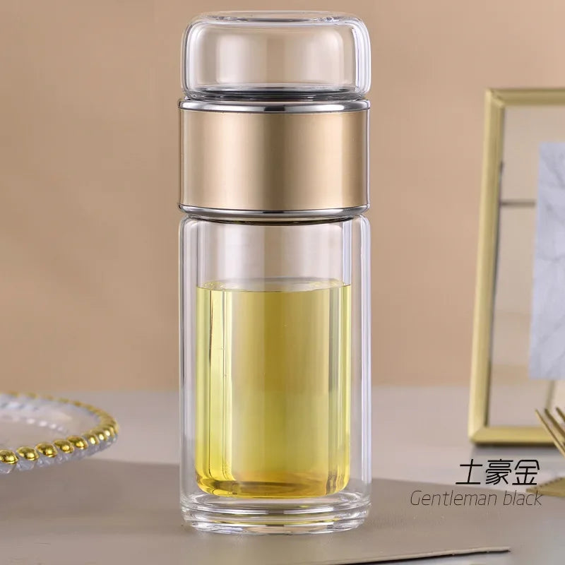 High Borosilicate Glass Tea Water Bottle | Double Layer Infuser