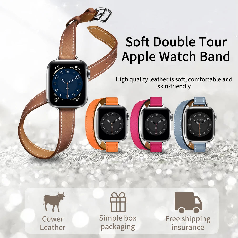 Stylish Double Tour Leather Watch Band for Women | 42mm & 41mm