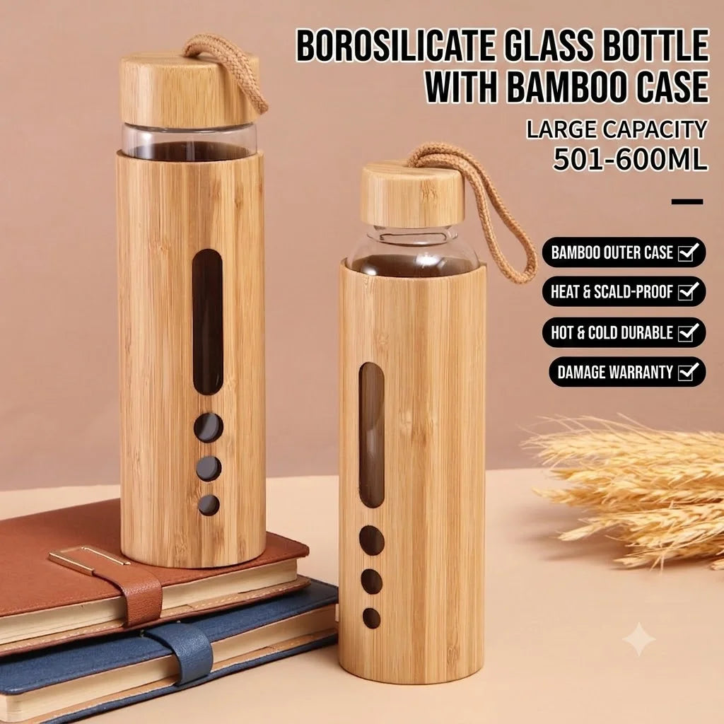 Eco-Friendly Borosilicate Glass Water Bottle with Bamboo Sleeve