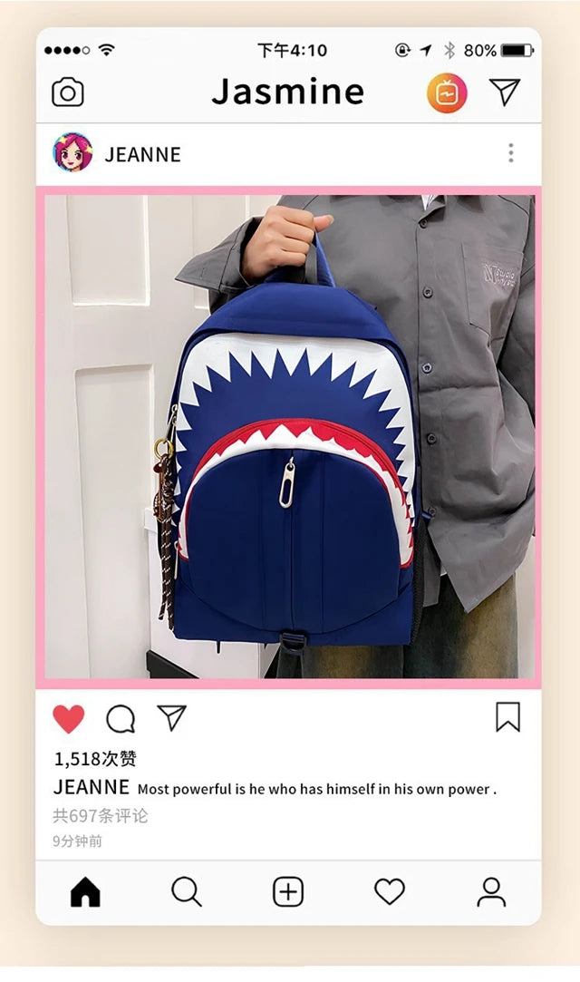 Luminous Shark Mouth Backpack | Large Capacity USB Laptop Bag