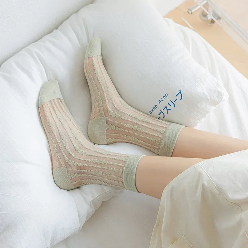 Cute Striped Kawaii Socks for Women | Ultra-Thin Summer Wear