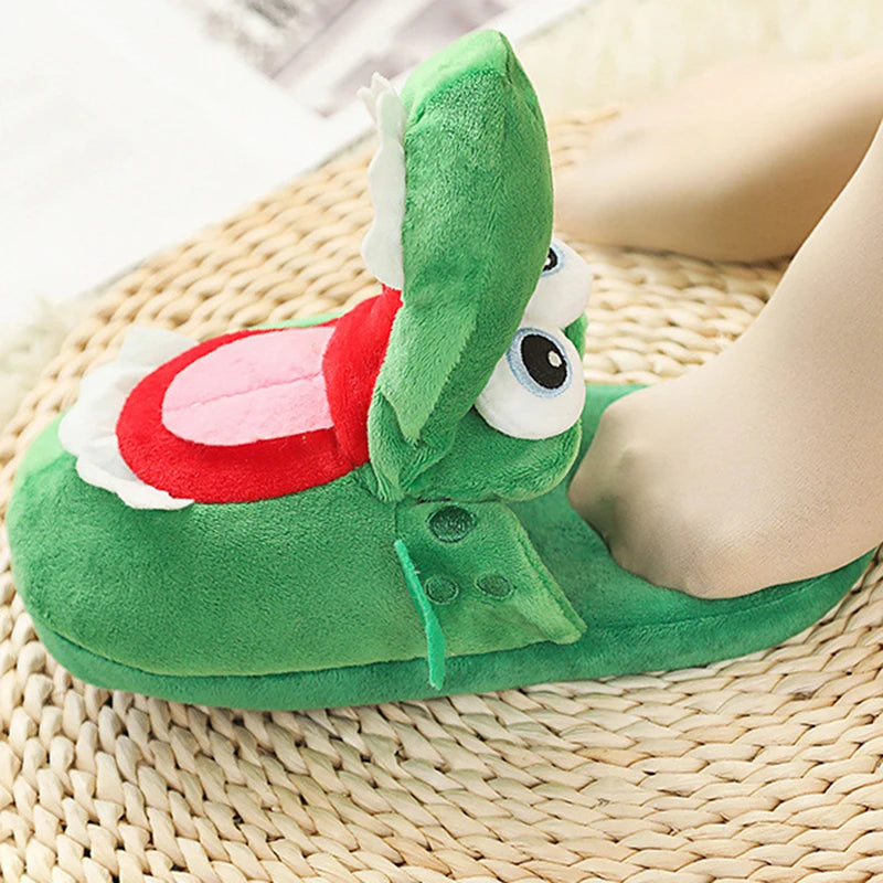 Cute Moving Mouth Crocodile Plush Slippers | Funny Warm Indoor Shoes