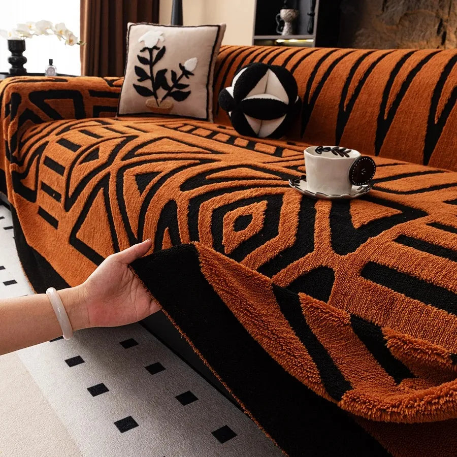 Bohemian Jacquard Fleece Sofa Towel | Cozy Blanket for Living Room