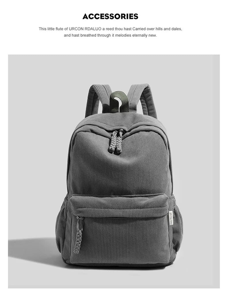 Stylish Neutral Corduroy Backpack | Versatile Large Capacity Daypack