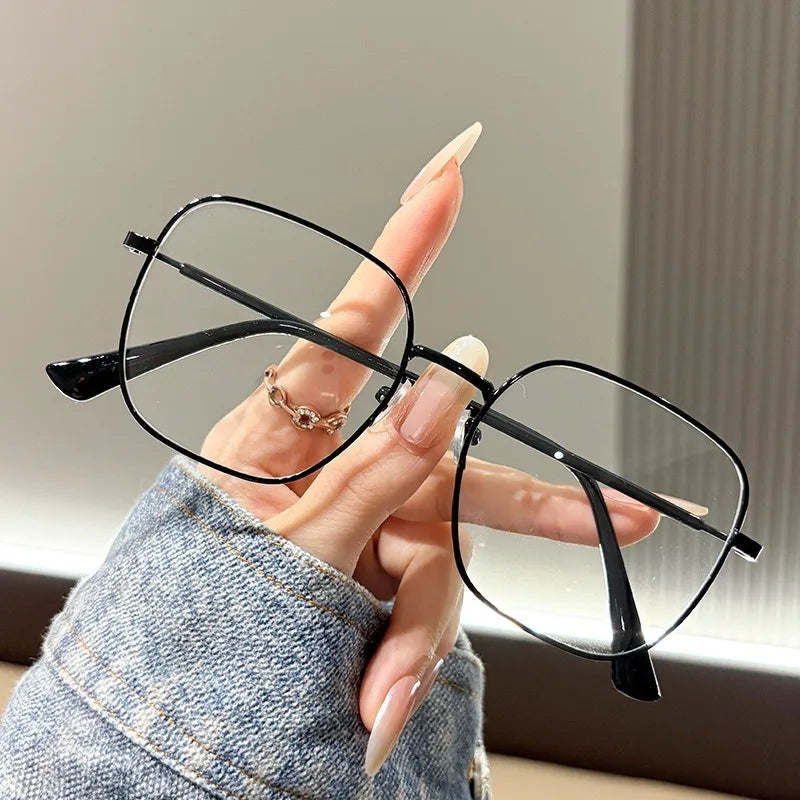 Stylish Square Anti-Blue Light Glasses with Retro Metal Frame