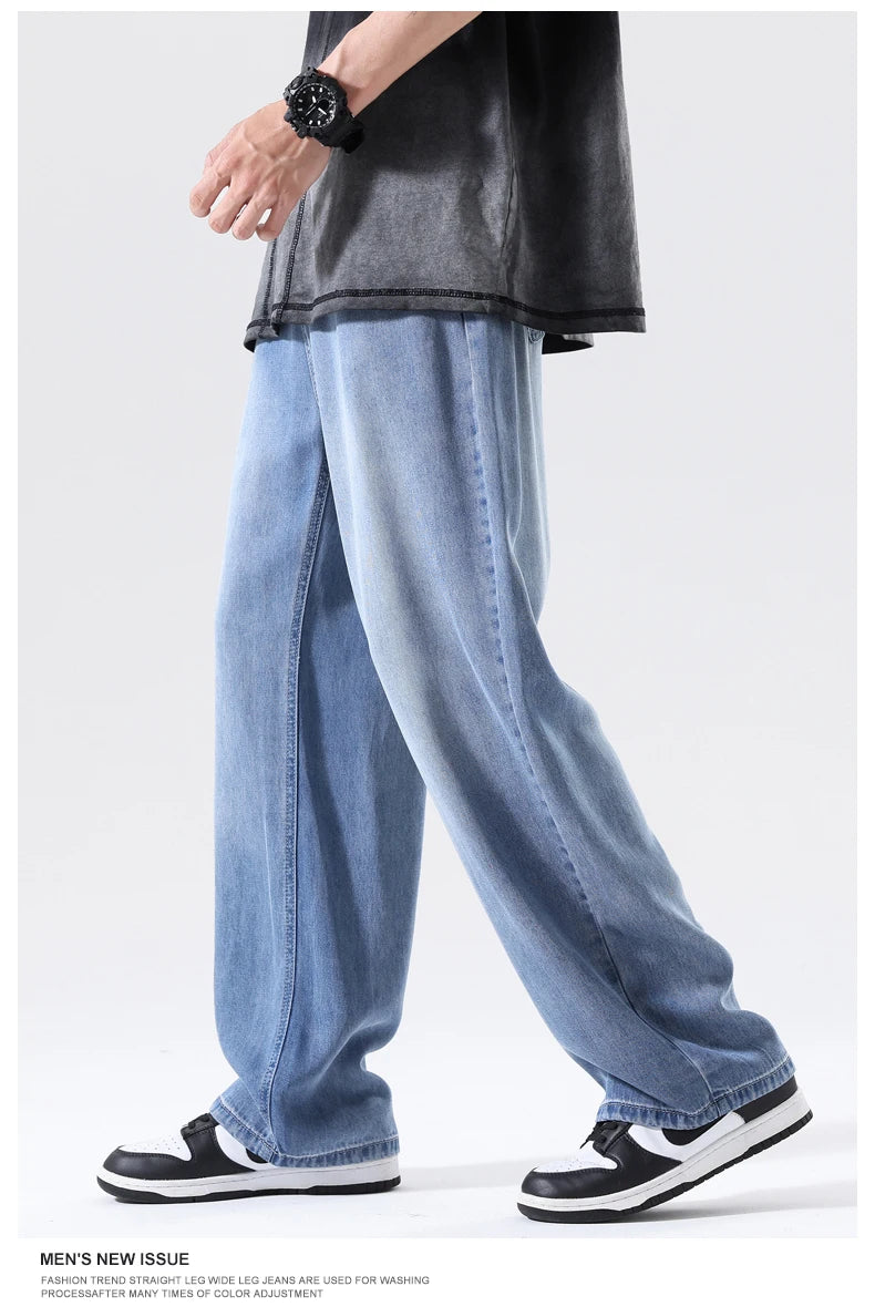Men's Wide Leg Jeans | Breathable Loose Straight Leg Denim Pants