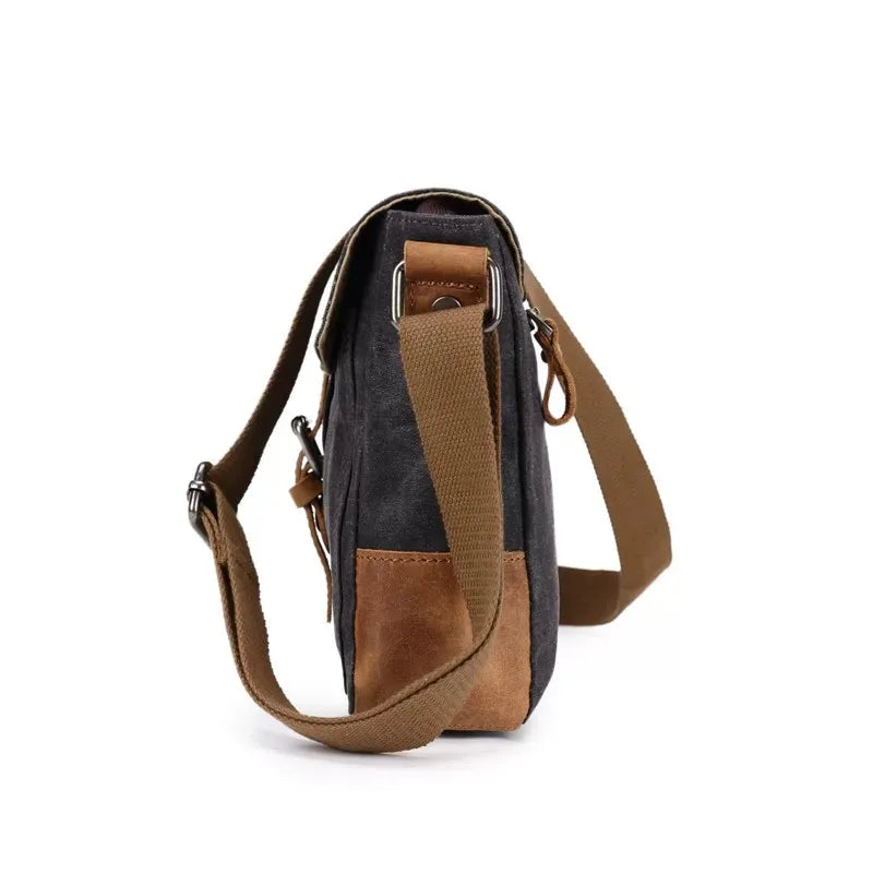 Vintage Waxed Canvas Crossbody Bag | Water-Resistant Casual Satchel