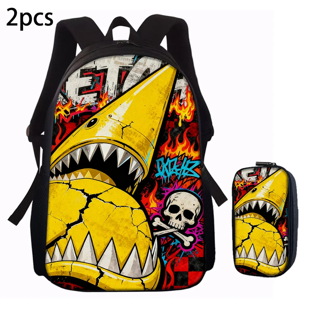 Trendy Shark Graphic Backpack Set | Perfect for School & Daily Use