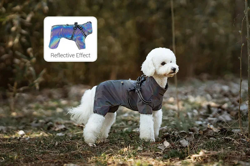 Adjustable Reflective Dog Raincoat with Harness for Small Dogs