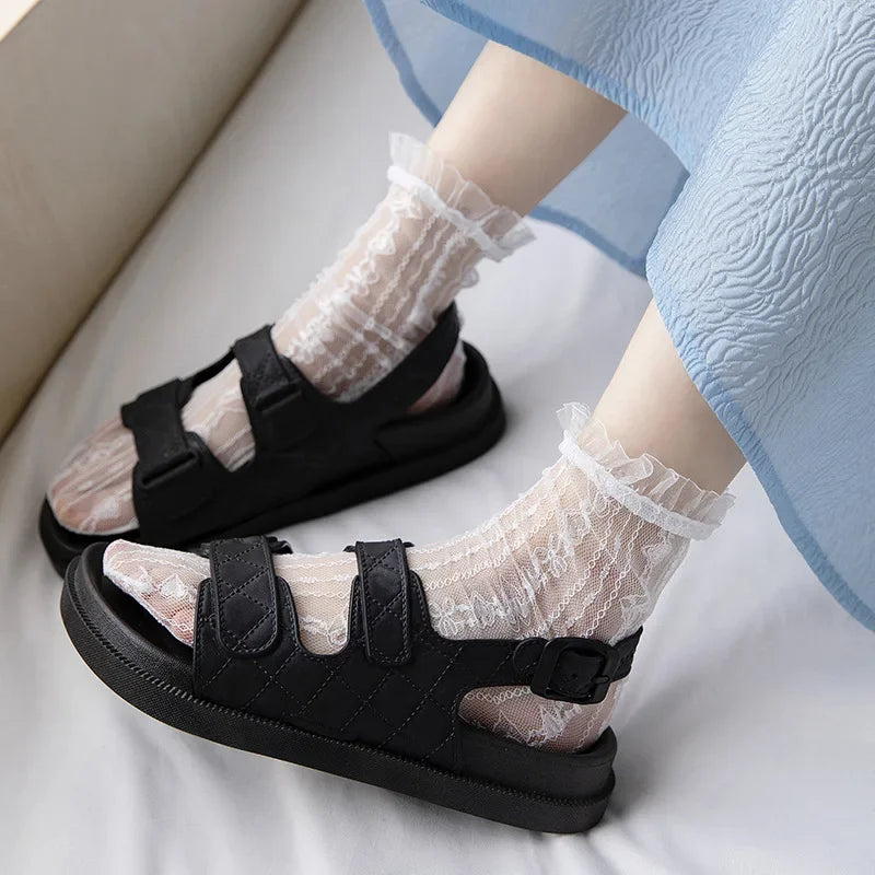 Ultra-Thin Transparent Lace Ruffle Socks for Women | Summer Style