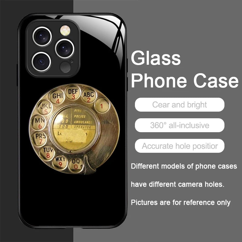 Funny Retro Rotary Dial Pattern Tempered Glass Phone Case for IPhone 17 16 Pro Max 16 15 14 Plus 13 12 Mini 11 X XS MAX XR Cover