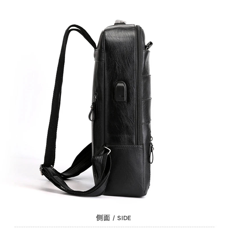 Waterproof PU Leather Business Backpack | Large Capacity USB Rucksack