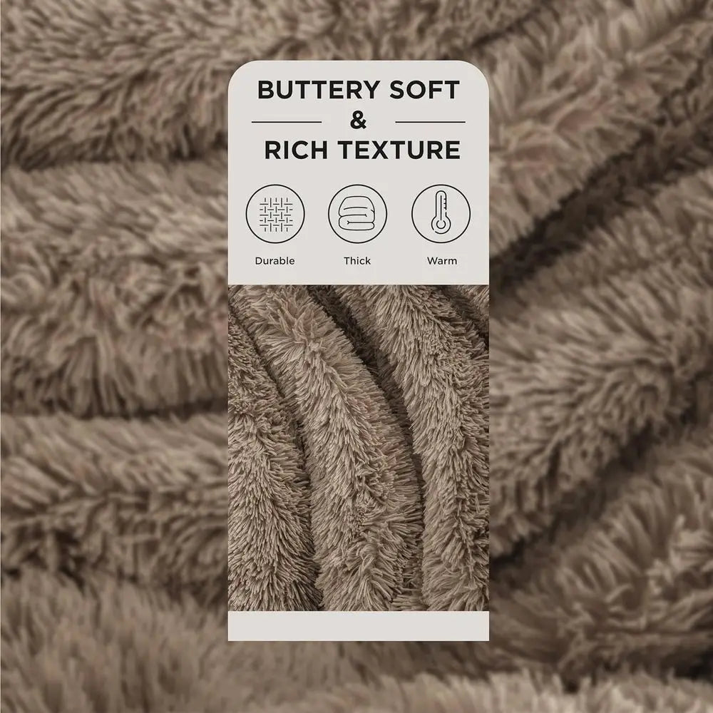 Queen Size Plush Sherpa Fleece Blanket | Cozy Warm Winter Throw