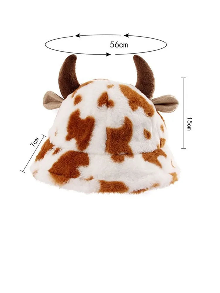 Women's Cow Print Fisherman Hat | Warm Fleece-Lined Bucket Hat