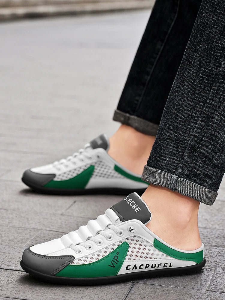 Summer Breathable Mesh Slip-On Half-Slipper for Men, Casual Soft-Soled Closed-Toe Slippers, Mesh Upper Is Refreshing and Breathable, Does Not Suffocate the Feet, Lace-Free Design Is Convenient for Lazy People