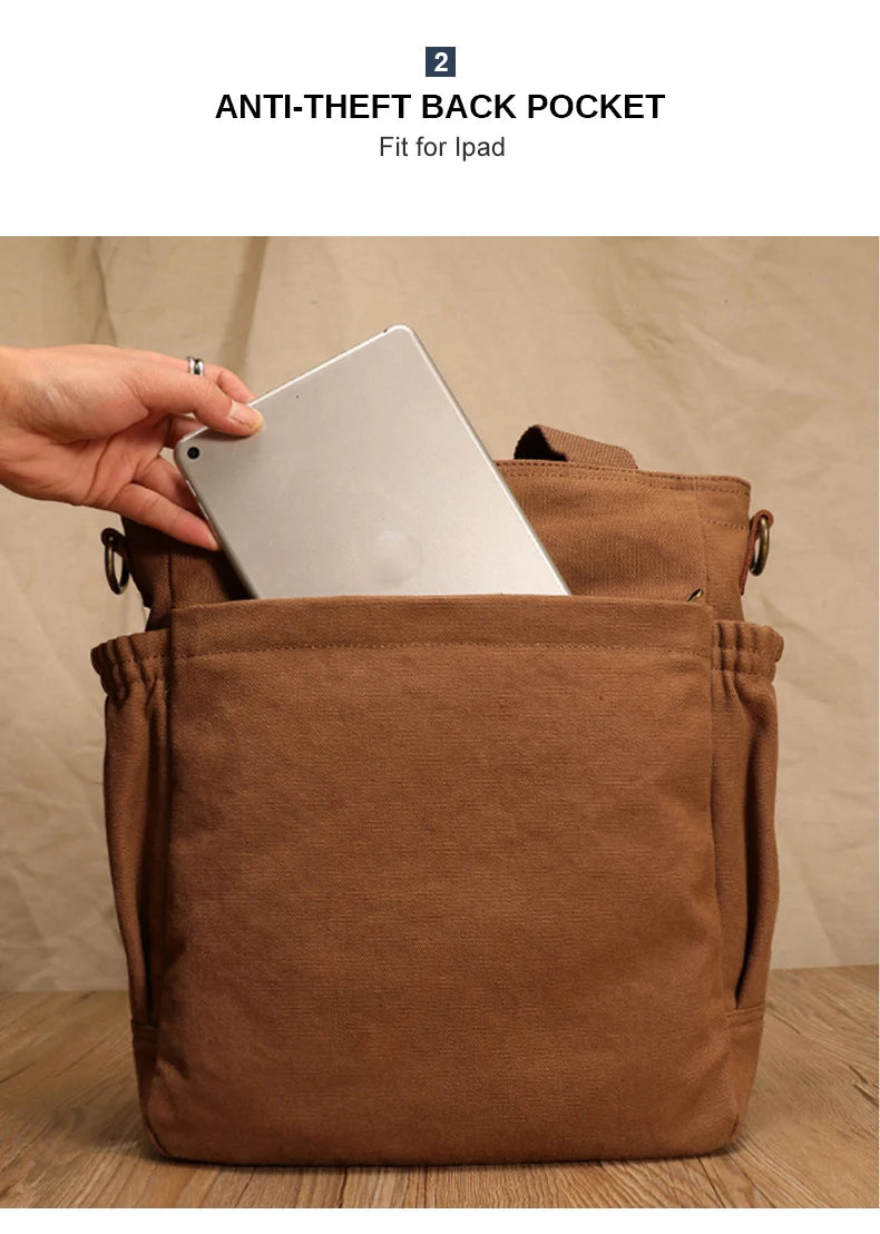 Men's Vintage Canvas Crossbody Handbag | Large Casual Tote Bag