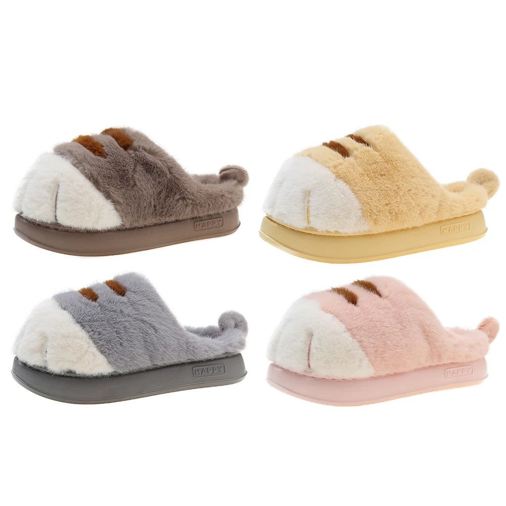 Cute Cat Paw Plush Slippers | Cozy Furry Winter Indoor Shoes