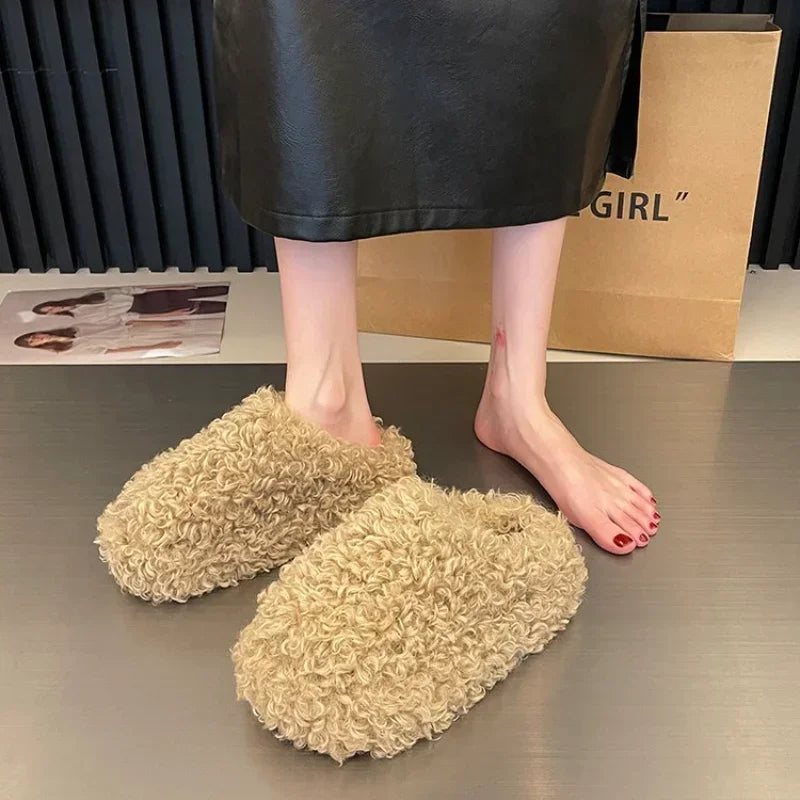 Warm Plush Closed Toe Mules | Women's Winter Indoor Slippers