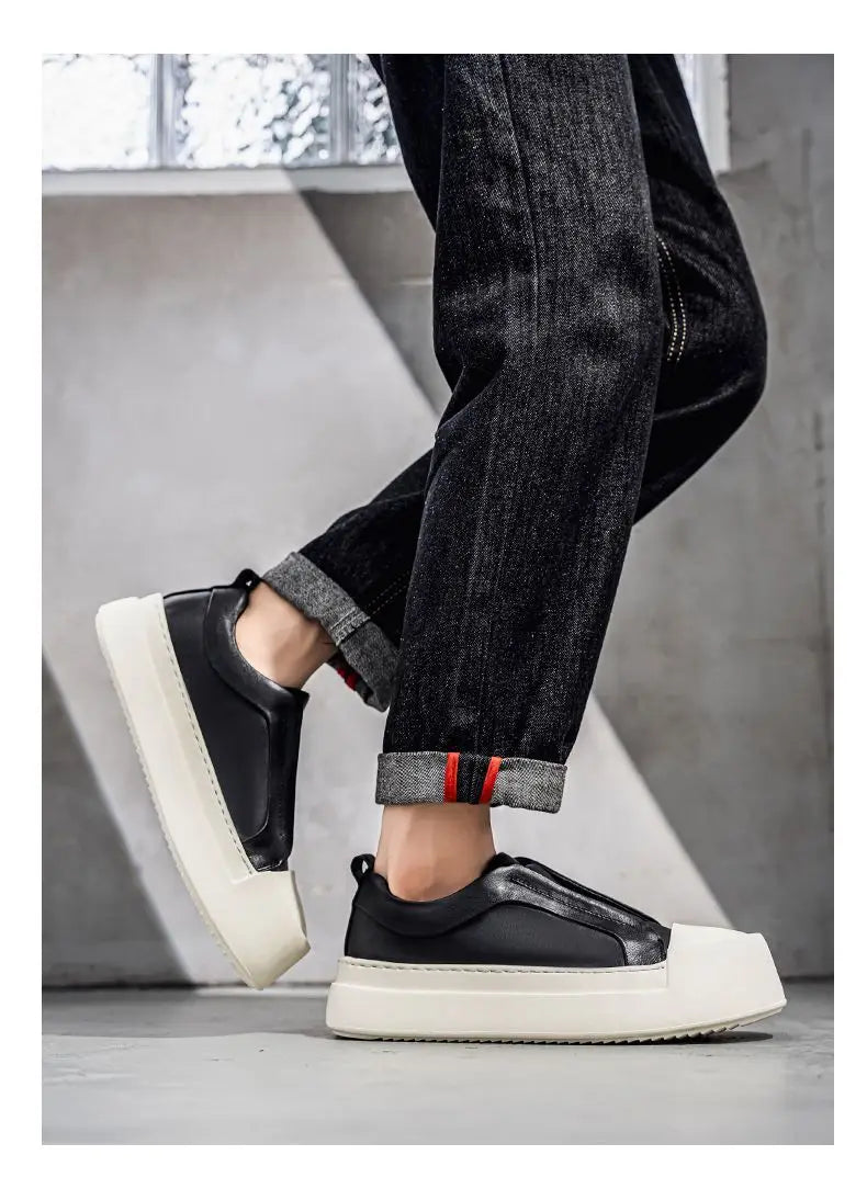 Men's Retro Brown PU Leather Platform Loafers | Lightweight Casual Sneakers