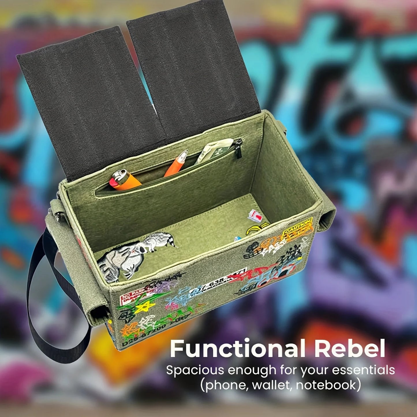Anime-Themed Crossbody Bag | Large Capacity Graffiti Style