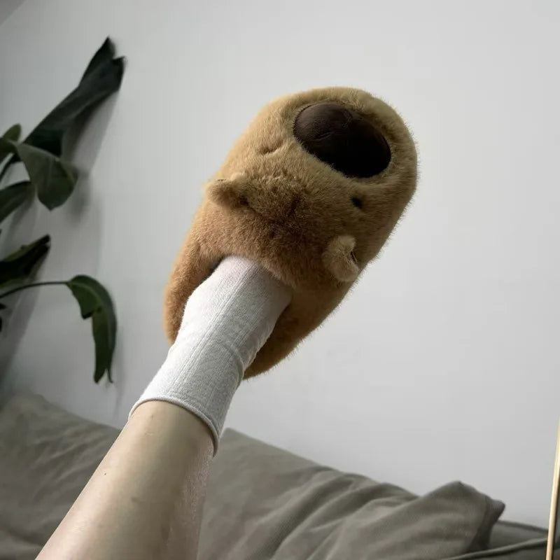Fluffy Thermal Capybara Slippers | Cozy Non-Slip Indoor Footwear