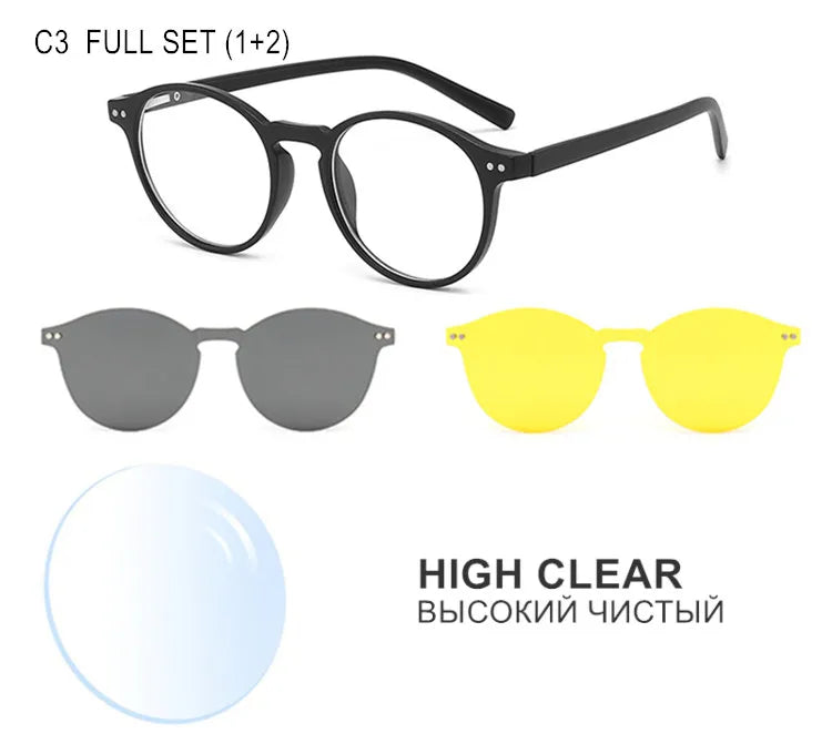 Custom Myopia Glasses with Polarized Clips | Stylish Vision Solution