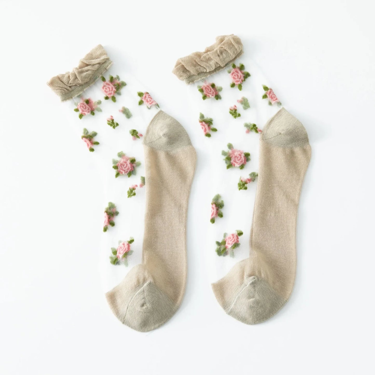 Women's Ultra-thin Lace Ruffle Socks | Vintage Rose Floral Style