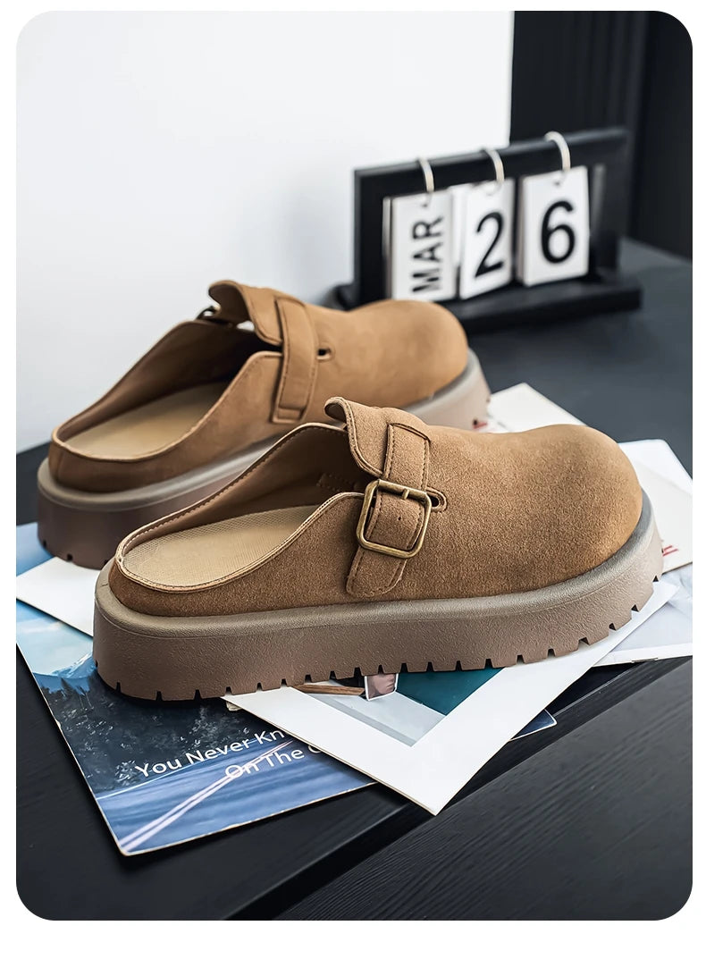 Men's Casual Leather Half Slippers | Non-Slip Summer Clogs