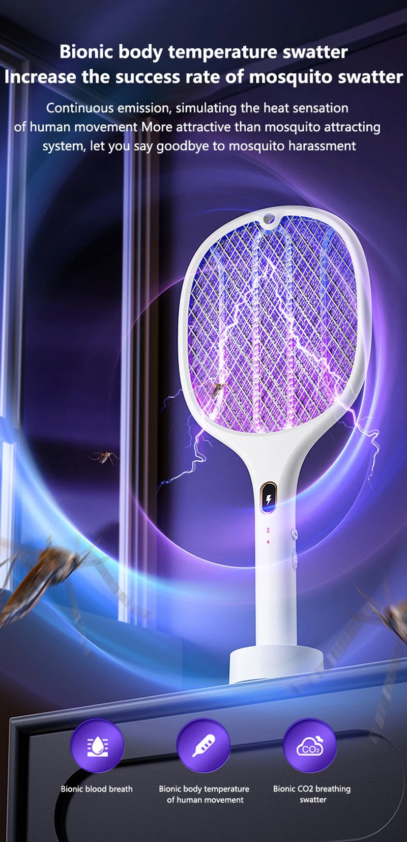 Multi-Functional Electric Bug Zapper Racket | USB Rechargeable Mosquito Killer