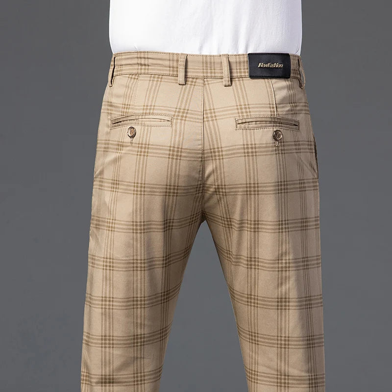 Men's Slim Cotton Plaid Pants | Casual Business Comfort Trousers