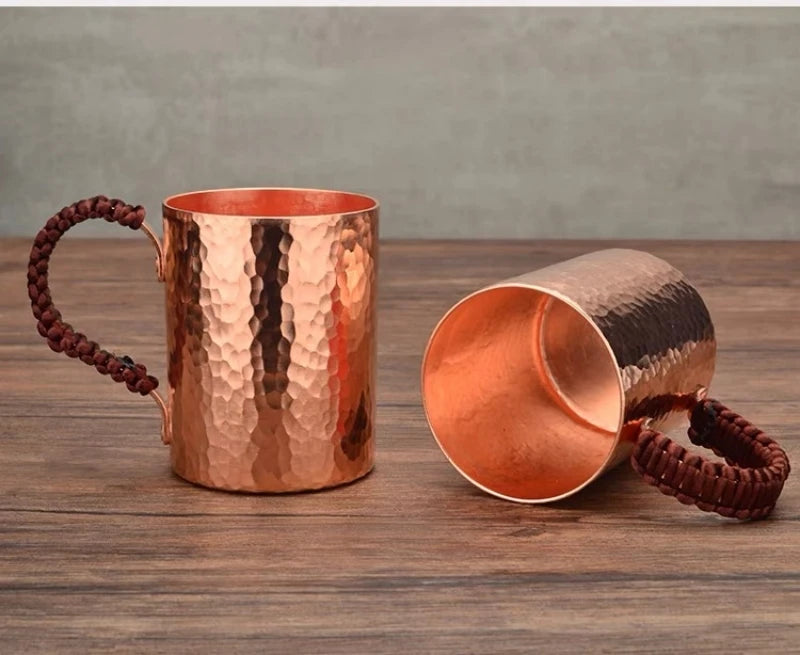 Handcrafted Coffee Mug,Pure Copper Beer Cup,Weave Handle Thickened Water Breakfast Cup,for Home Drinkware Tableware ,200ml,1pcs