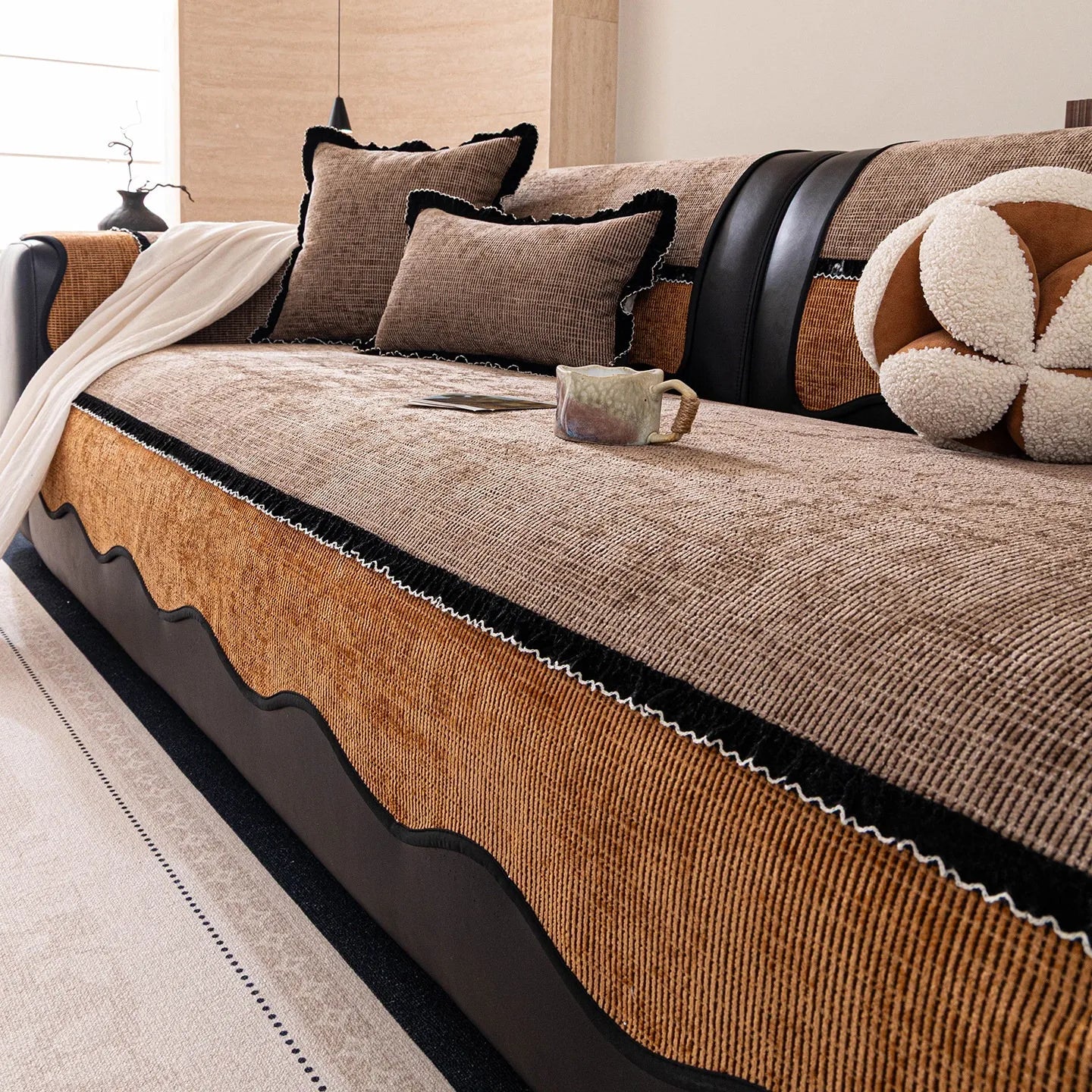 Textured Thick Chenille Sofa Cover | Anti-Slip for All Seasons