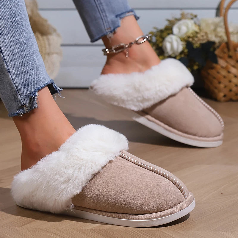 Winter Warm Faux Suede Fur Slippers | Cozy Plush Indoor Slides
