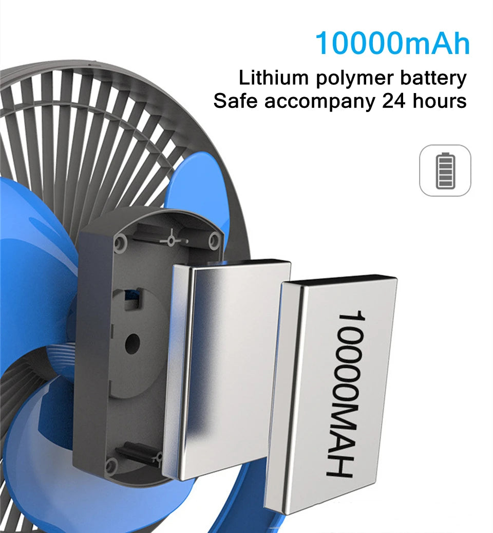 Portable USB Charging Wireless Electric Fan | 10000mAh Battery
