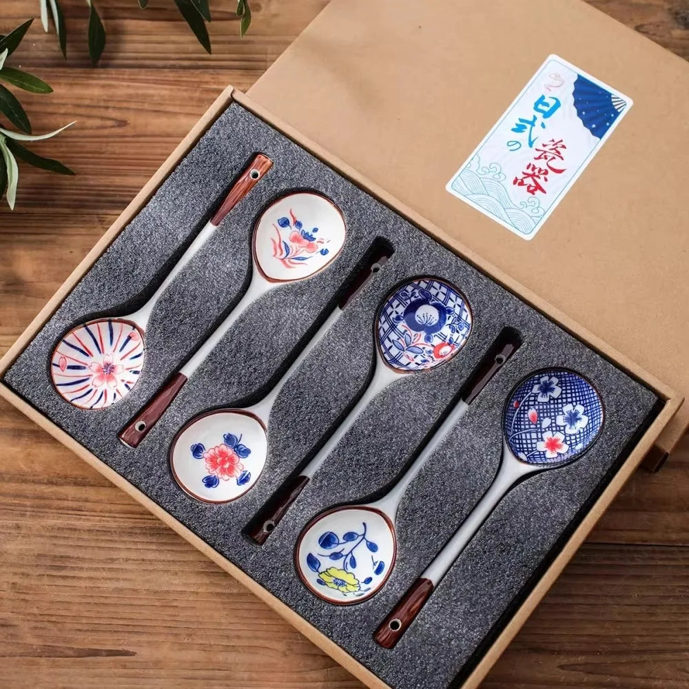 Ceramic Soup Spoon Gift Set | Hand-Painted Elegance for Dining