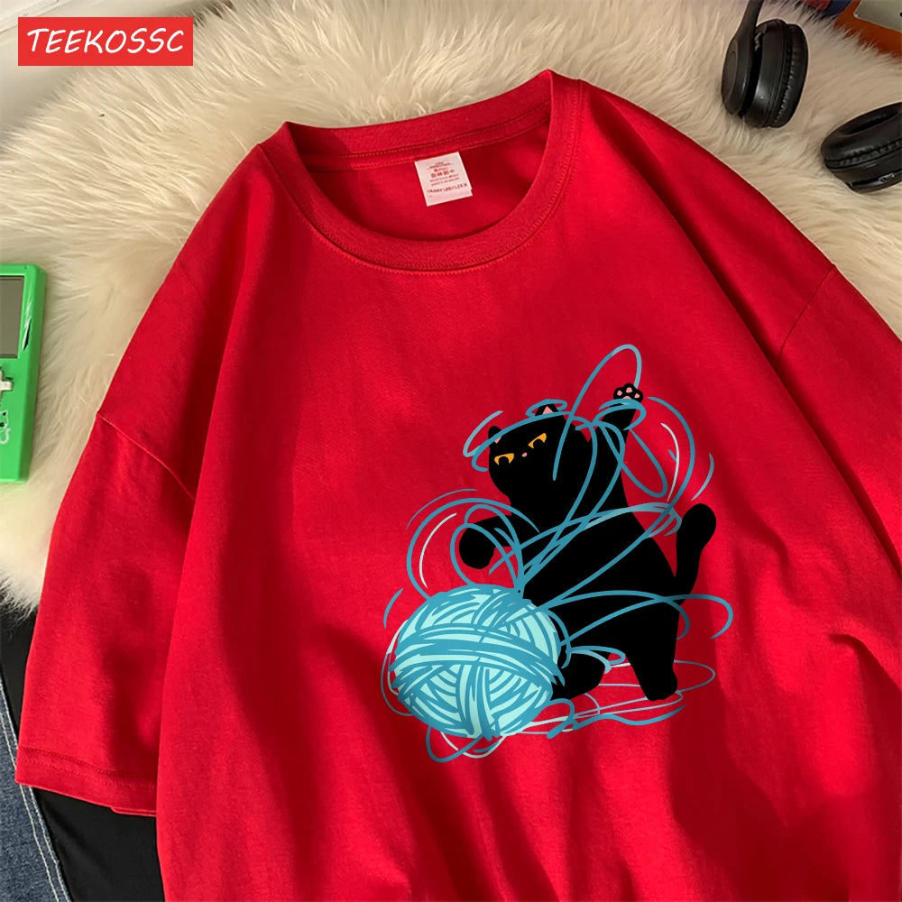 Cute Cartoon Cat Oversized Women's T-Shirt | Summer Casual Style