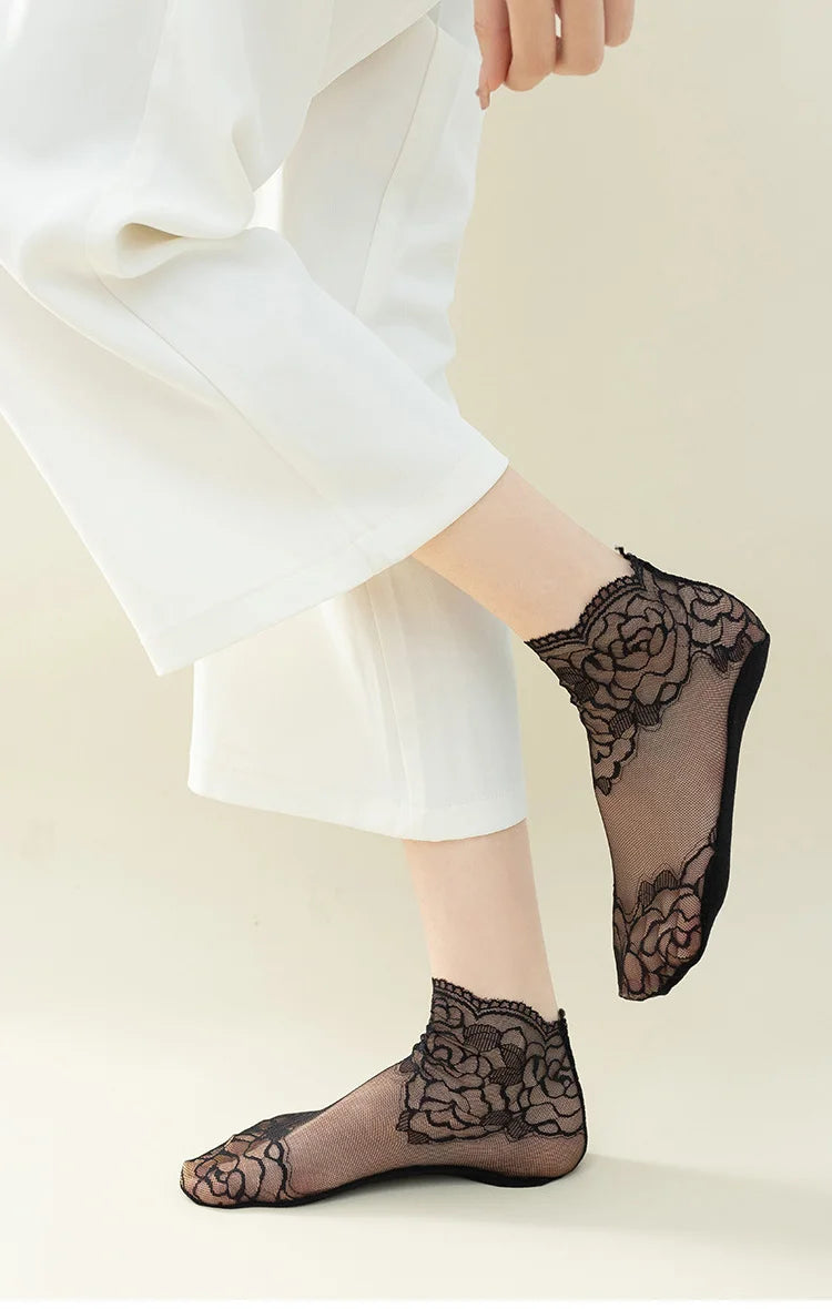 Invisible Lace Socks for Women | Non-Slip Thin Boat Socks
