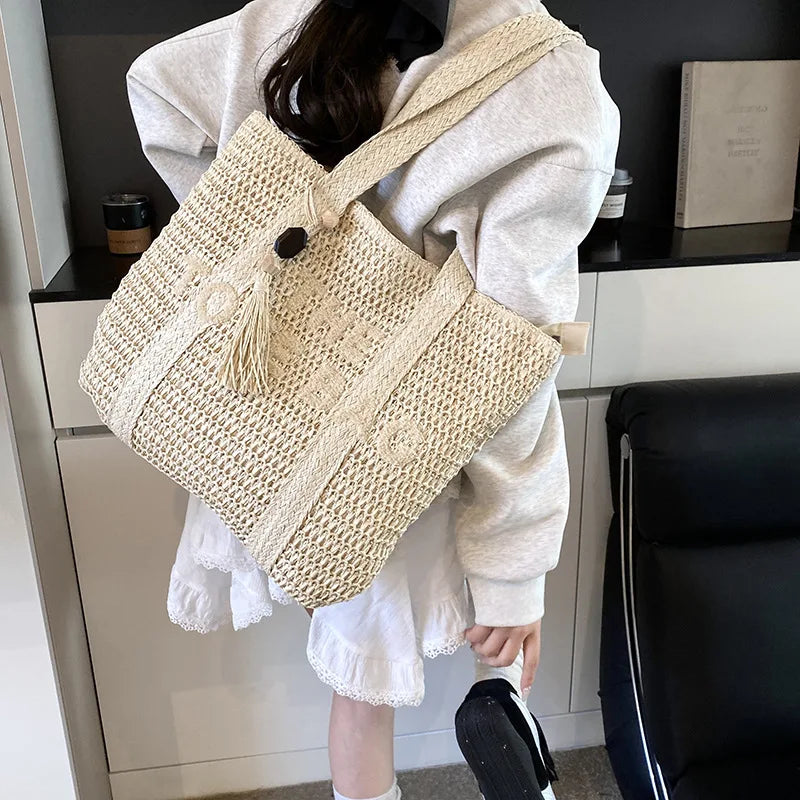 Hand-Woven Summer Handbags | Large Capacity Tote with Tassel