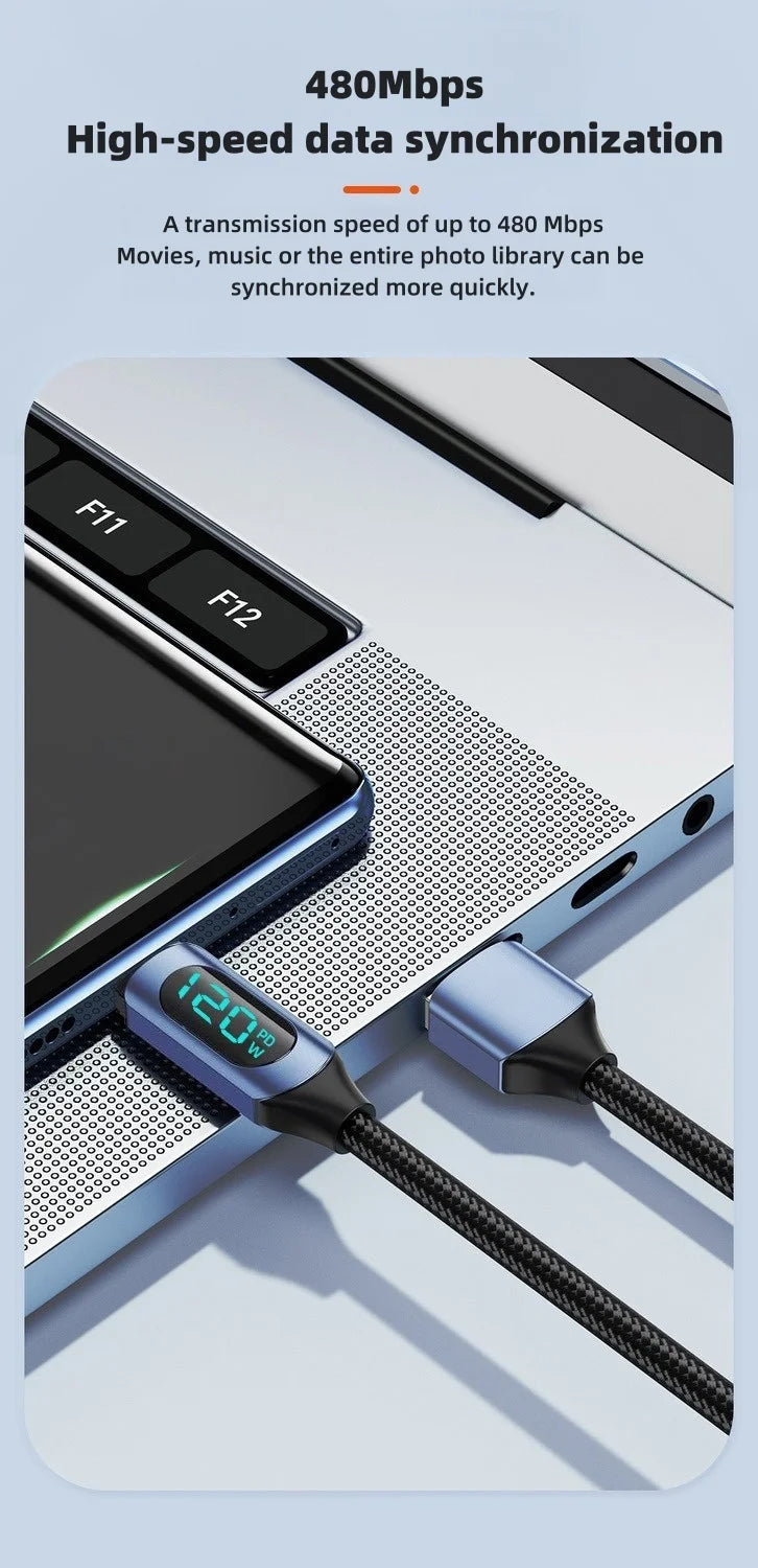 120W Super Fast Type C Charging Cable | High-Speed Data Cord