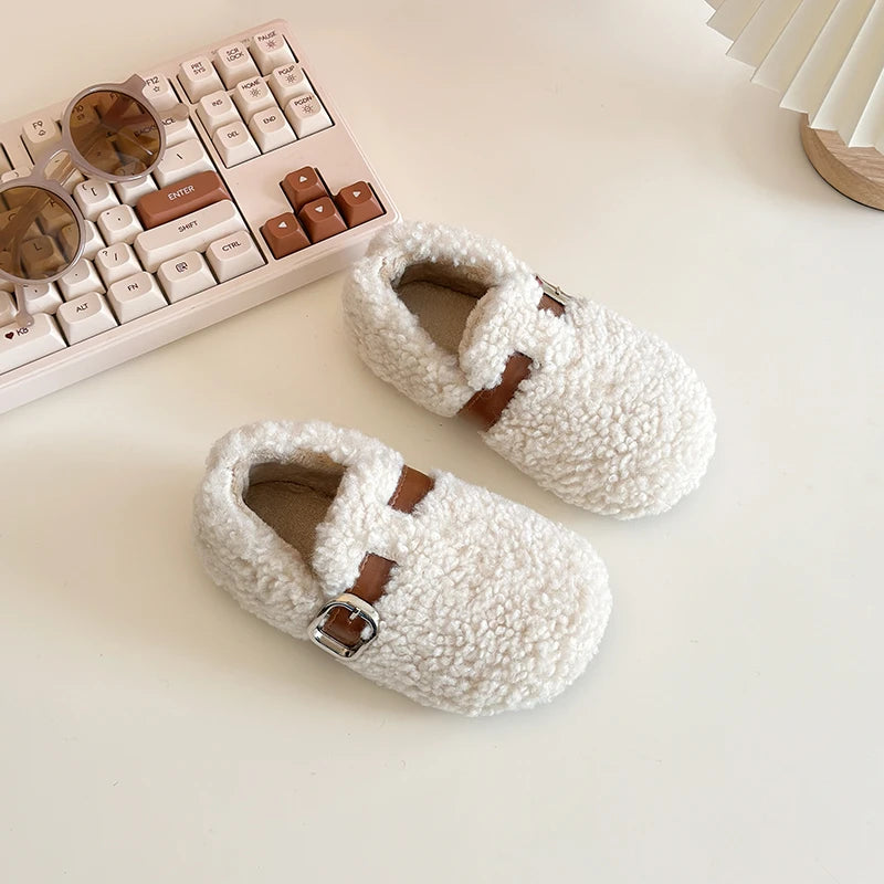 Kids' Warm Plush Flat Winter Shoes | Non-Slip Fashion Footwear