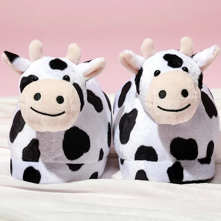 Cute Milk Cow Plush Slippers | Cozy Kawaii Indoor House Shoes